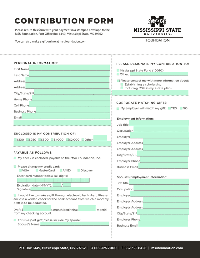 CONTRIBUTION FORM screenshot