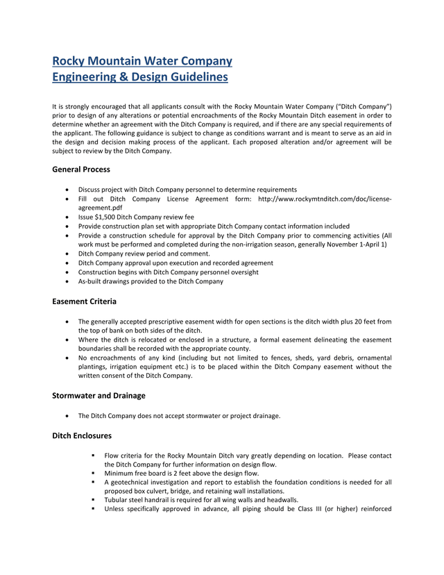 Rocky Mountain Water Company Engineering  Design Guidelines screenshot