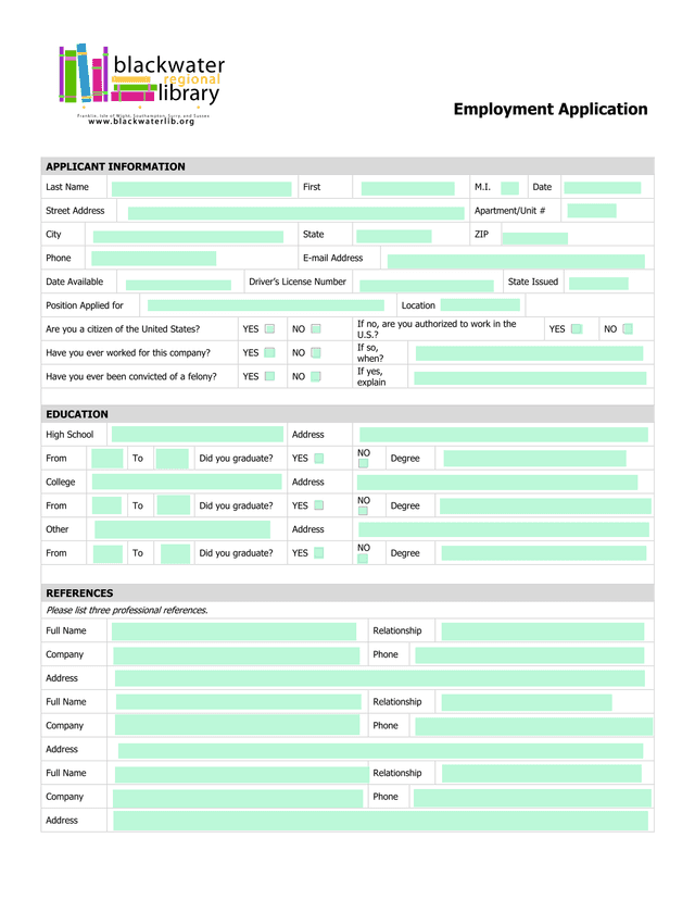 Employment Application screenshot