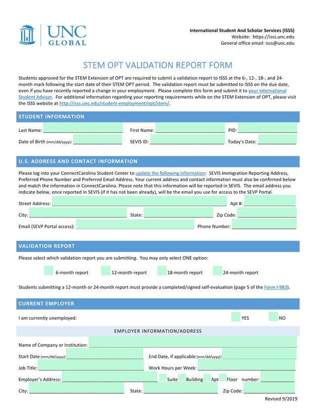 STEM OPT Validation Report Form screenshot