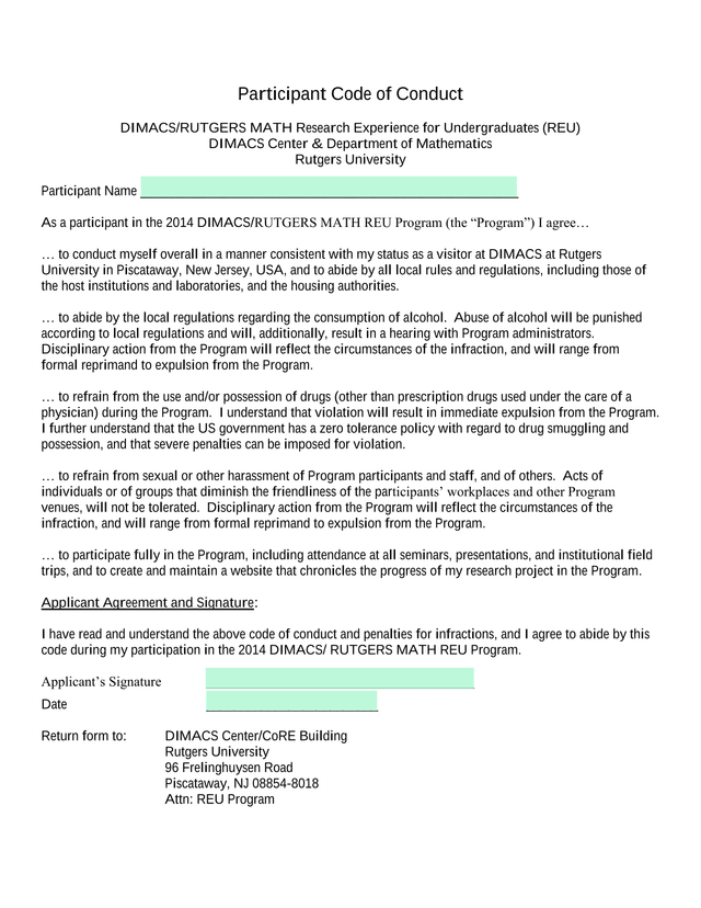 Participant Code Of Conduct screenshot