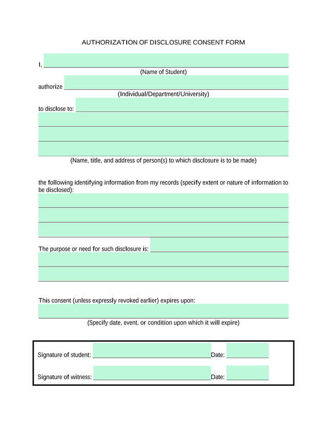 AUTHORIZATION OF DISCLOSURE CONSENT FORM screenshot