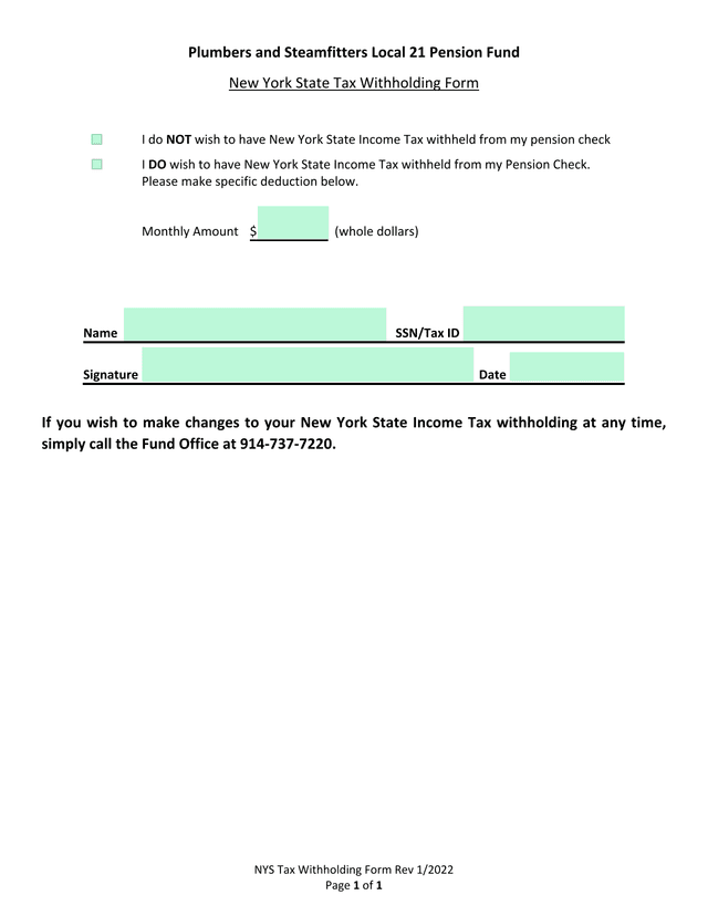 NYS Tax Withholding Form screenshot