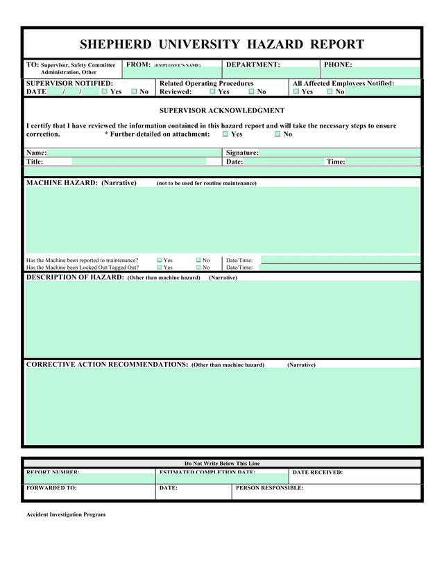 Shepherd University Hazard Report screenshot