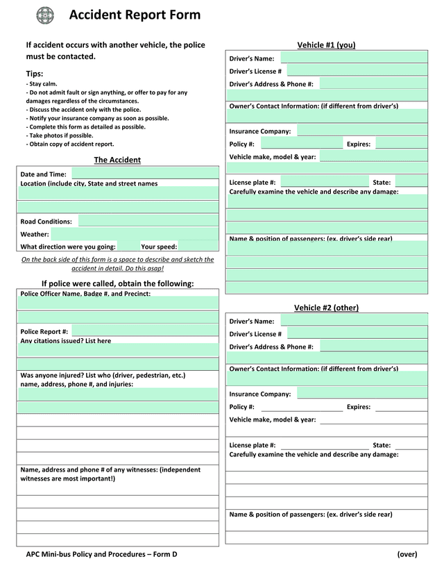 Accident Report Form screenshot