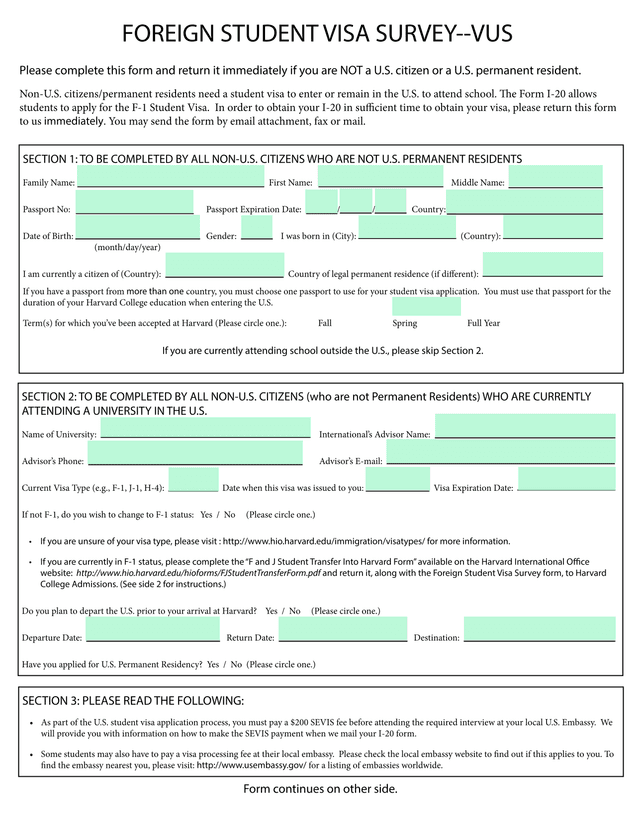 Foreign Student Visa Survey  VUS screenshot