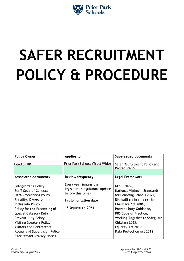 Safer Recruitment Policy  Procedure screenshot