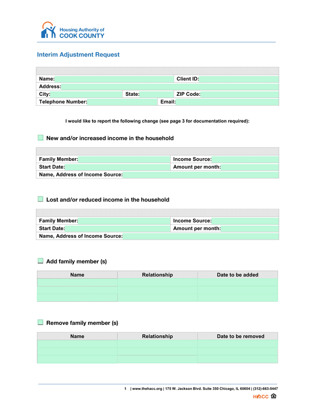 Interim Adjustment Request screenshot