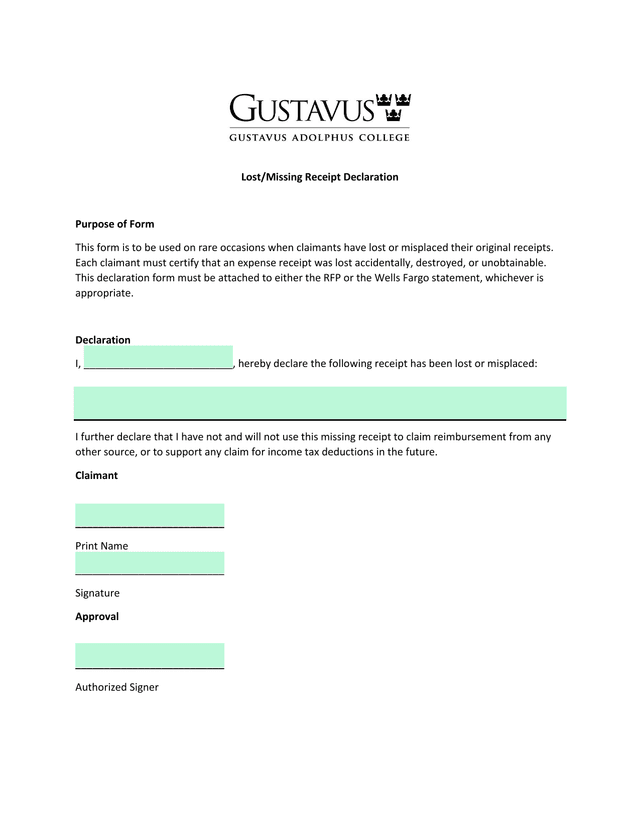 LostMissing Receipt Declaration screenshot