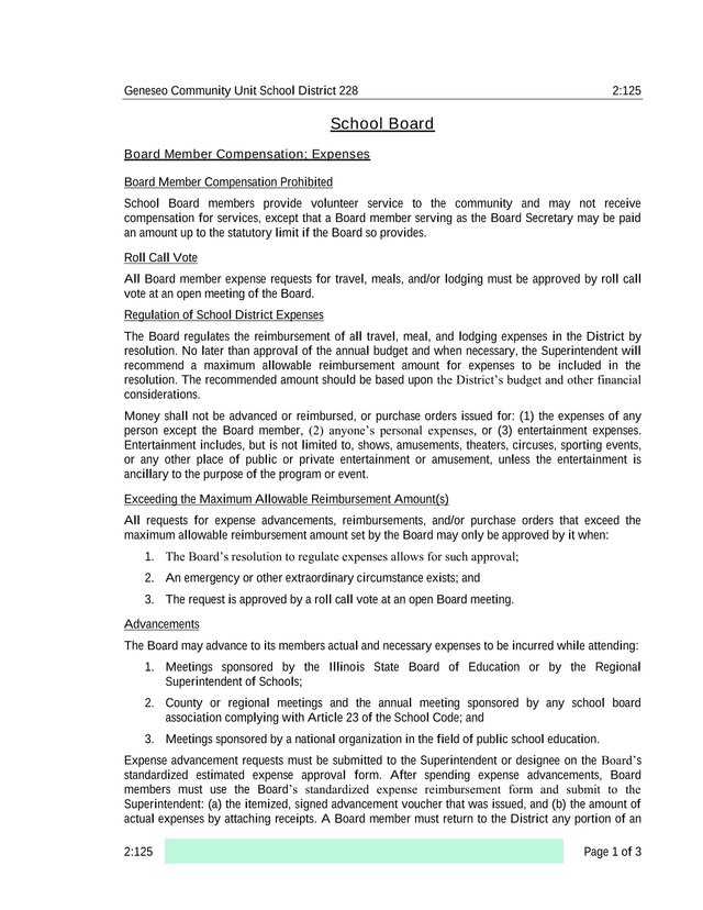 Board Member Compensation Expenses Policy screenshot