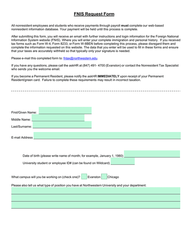 FNIS Request Form screenshot