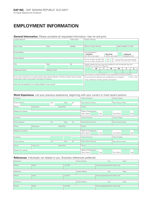 Employment Application   Gap Inc. screenshot