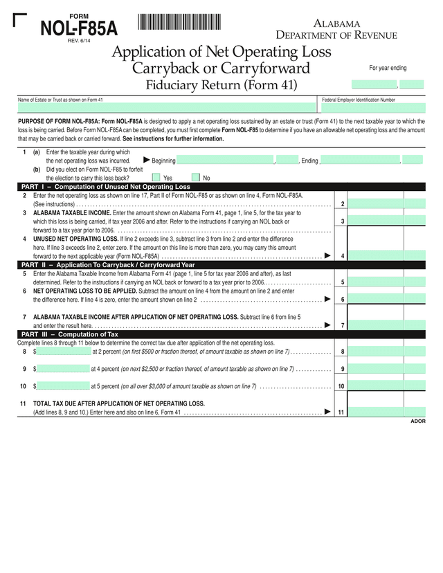 Form NOL F85A screenshot