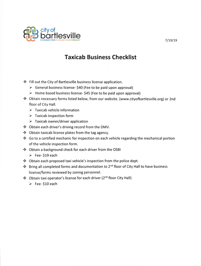 Taxicab Business Checklist screenshot