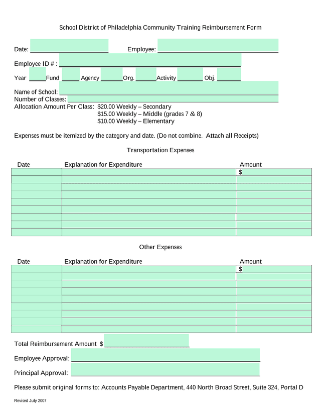 School District Of Philadelphia Community Training Reimbursement Form screenshot
