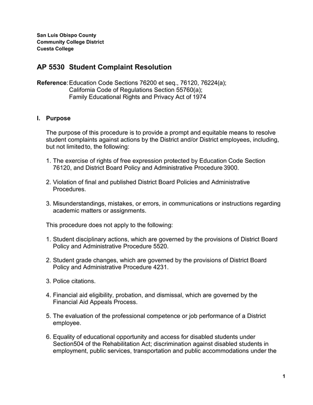 AP 5530 Student Complaint Resolution screenshot