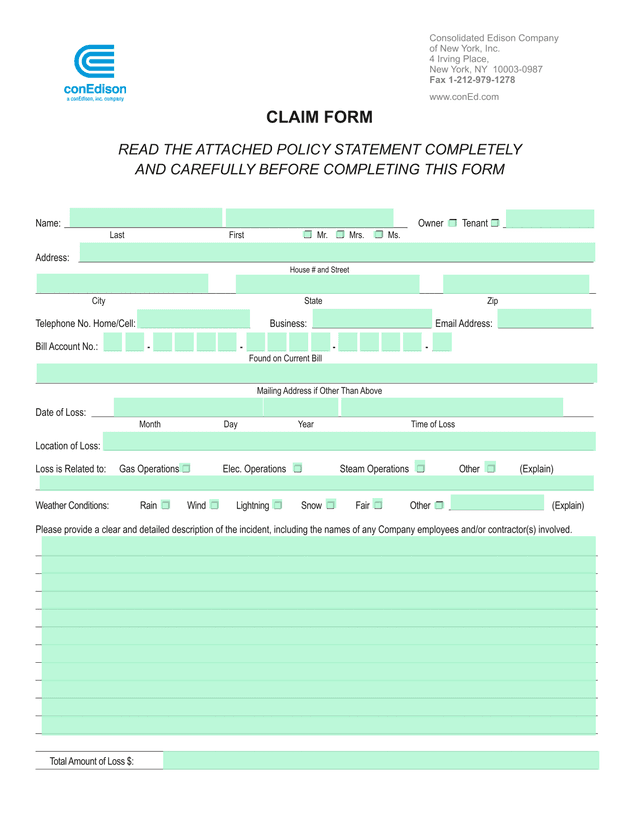 CLAIM FORM screenshot