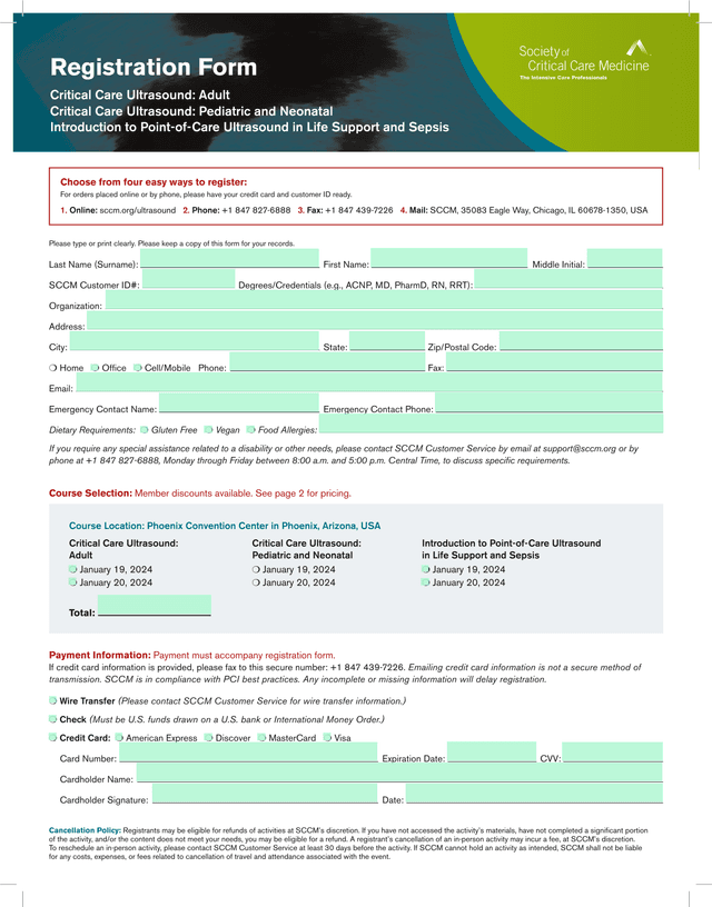 Registration Form Critical Care Ultrasound screenshot
