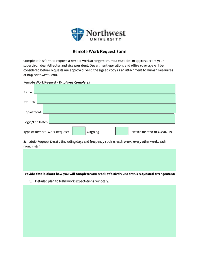 Remote Work Request Form screenshot