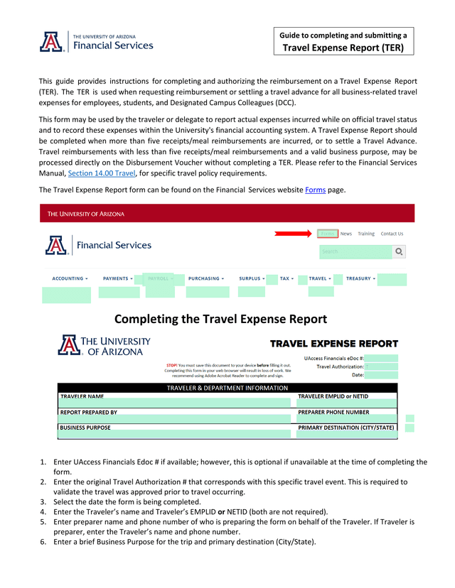 Guide To Completing And Submitting A Travel Expense Report (TER) screenshot