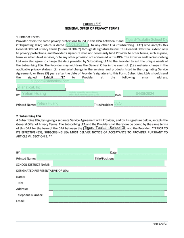 General Offer Of Privacy Terms screenshot
