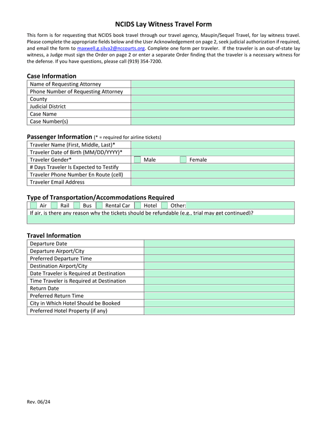 NCIDS Lay Witness Travel Form screenshot