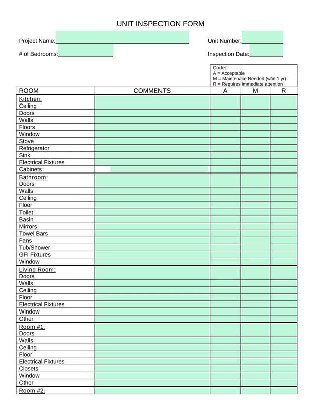 UNIT INSPECTION FORM screenshot