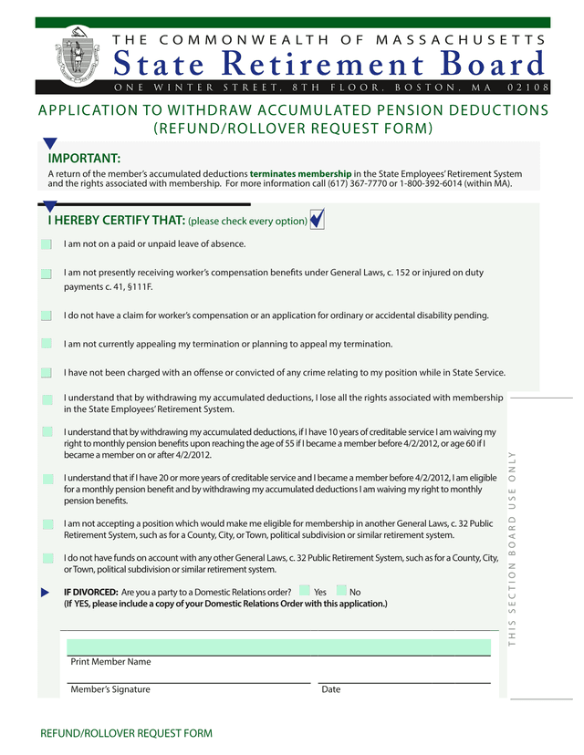 RefundRollover Request Form screenshot