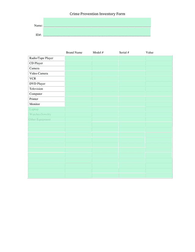 Crime Prevention Inventory Form screenshot