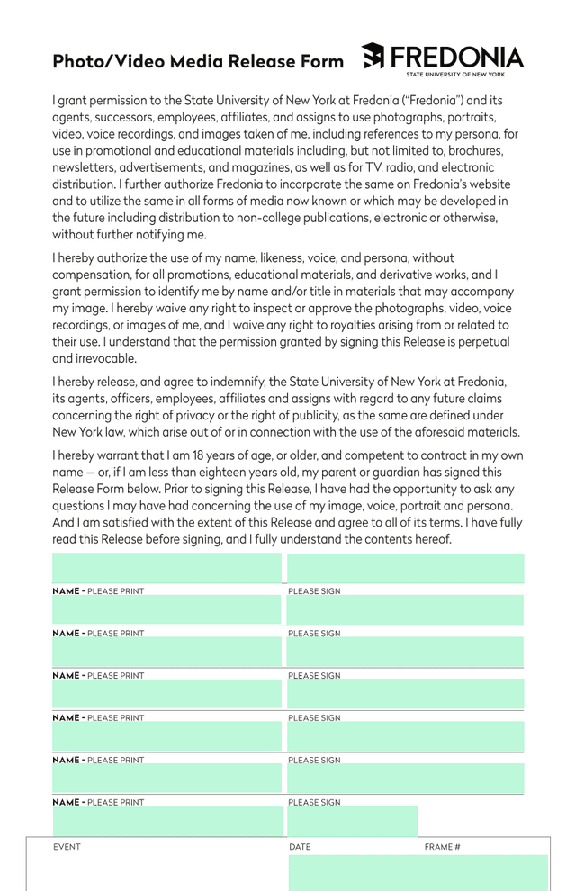 PhotoVideo Media Release Form screenshot