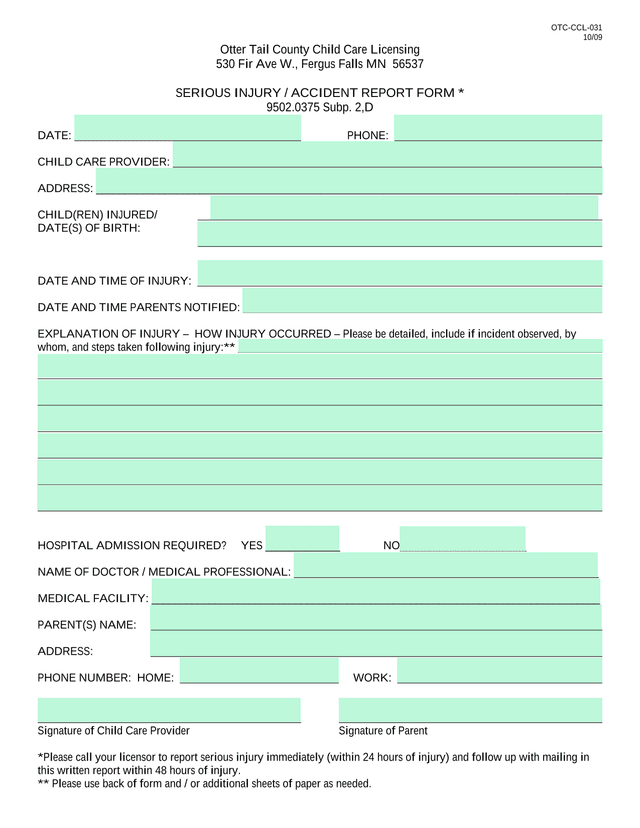 Serious Injury  Accident Report Form screenshot