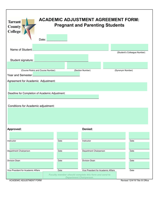 Academic Adjustment Agreement Form Pregnant And Parenting Students screenshot