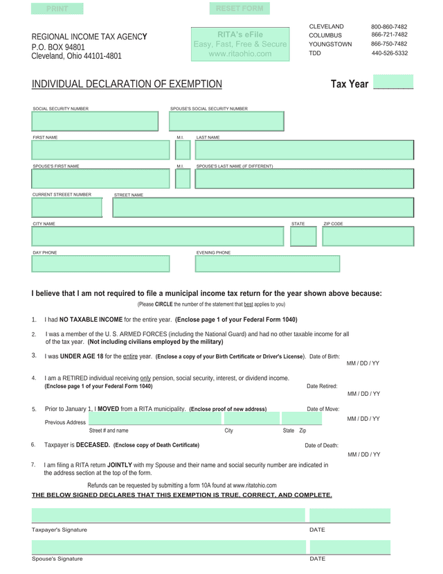 Individual Declaration Of Exemption screenshot