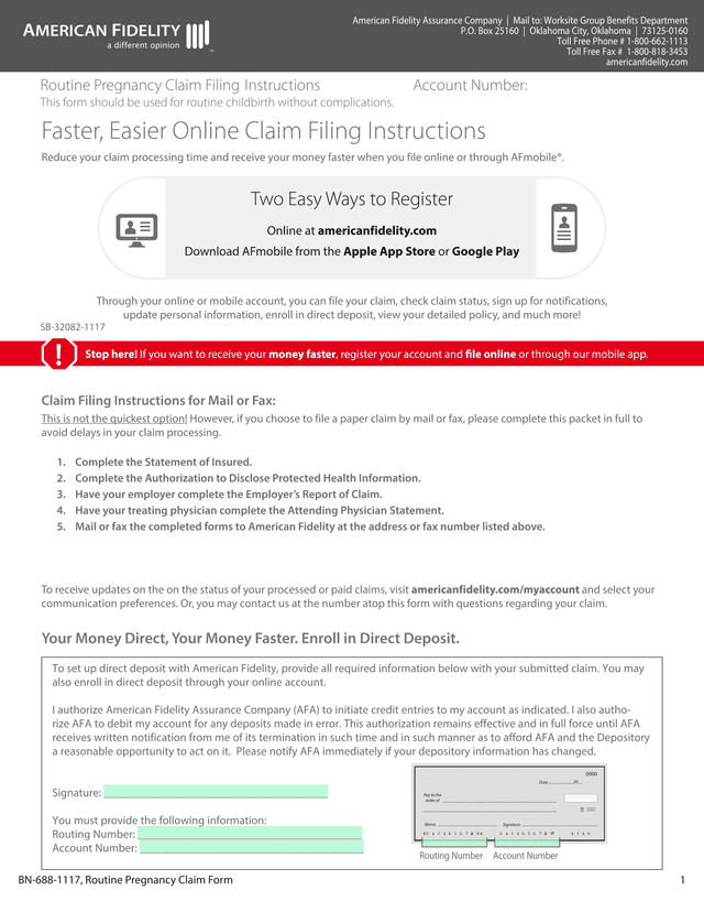 BN 688 1117, Routine Pregnancy Claim Form screenshot