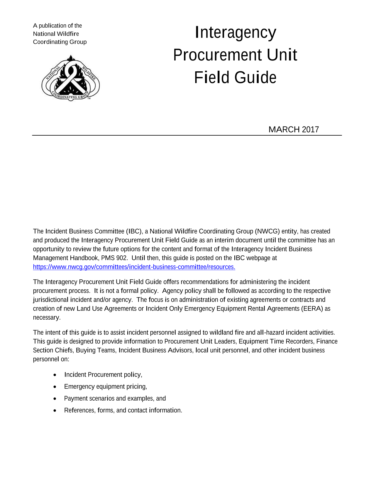 Interagency Procurement Unit Field Guide screenshot