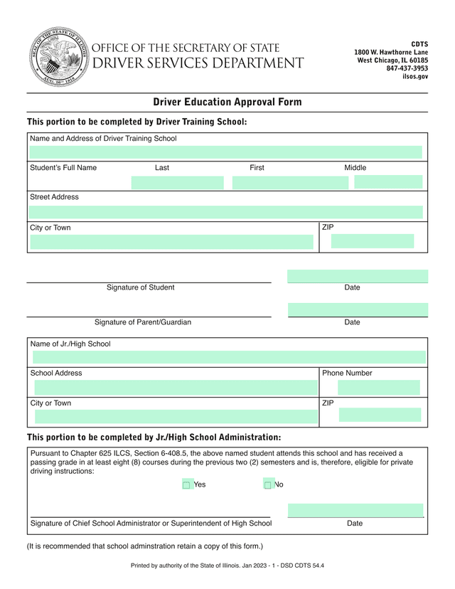 Driver Education Approval Form screenshot