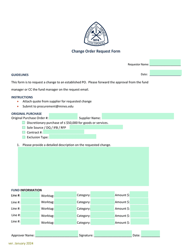 Change Order Request Form screenshot