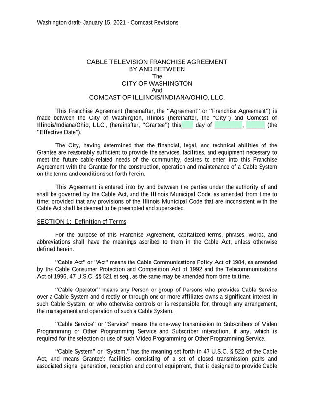 Cable Television Franchise Agreement screenshot