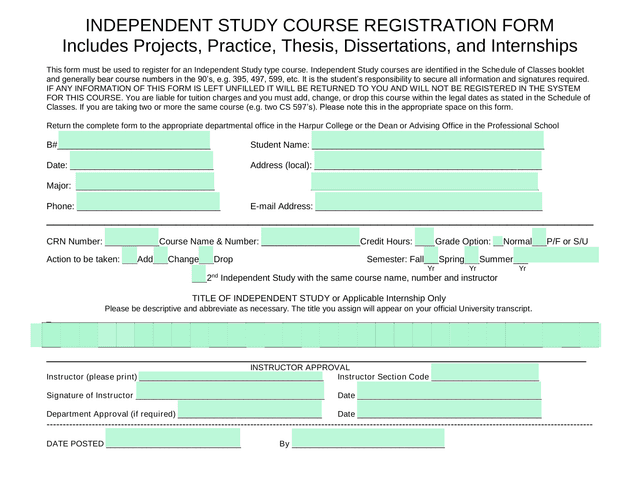 Independent Study Course Registration Form screenshot