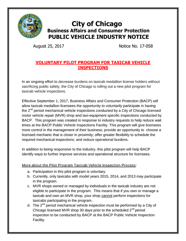 Voluntary Pilot Program For Taxicab Vehicle Inspections screenshot
