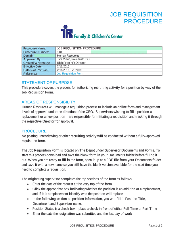 Job Requisition Procedure screenshot