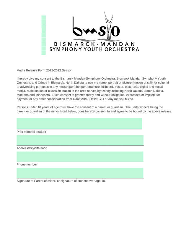 Media Release Form 2022 2023 Season screenshot