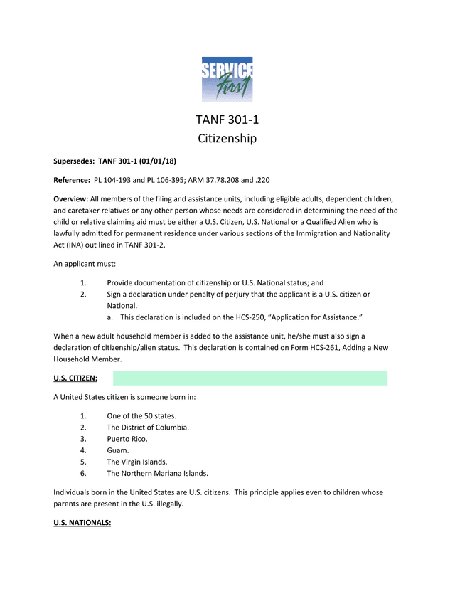 TANF 301 1 Citizenship screenshot