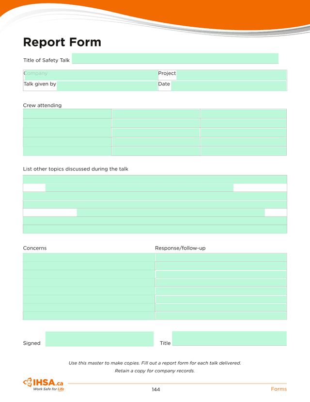 144 Report Form screenshot