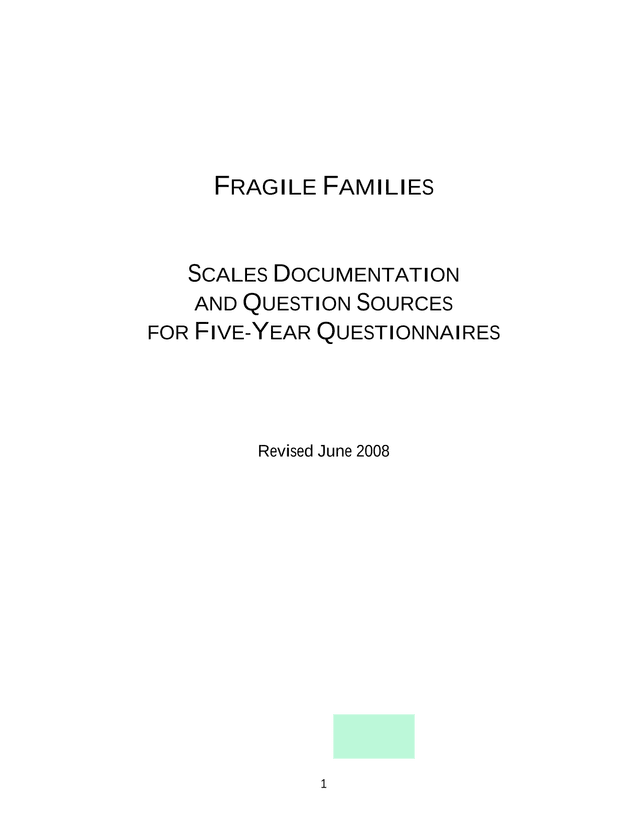 Fragile Families Scales Documentation For Five Year Questionnaires screenshot