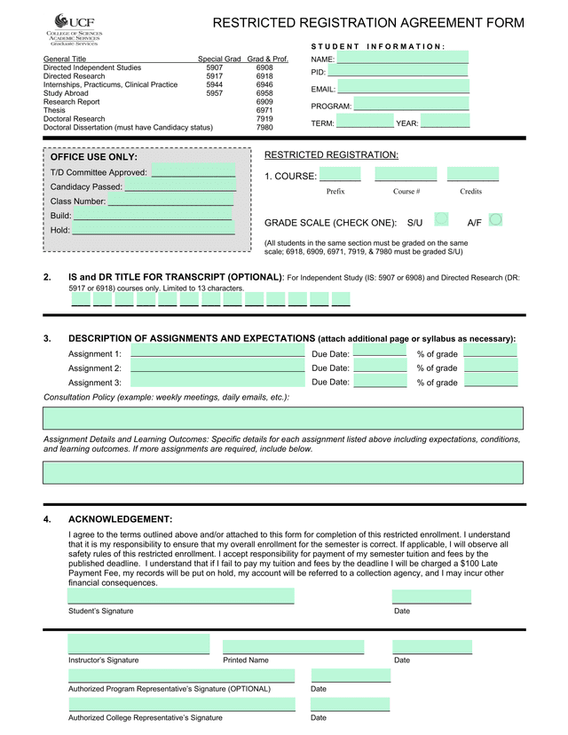 Restricted Registration Agreement Form screenshot