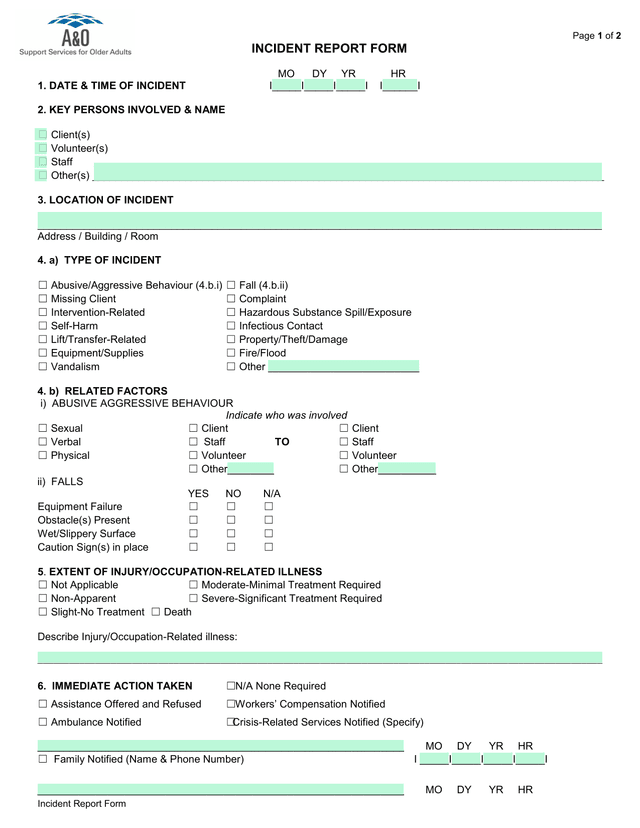 Incident Report Form screenshot