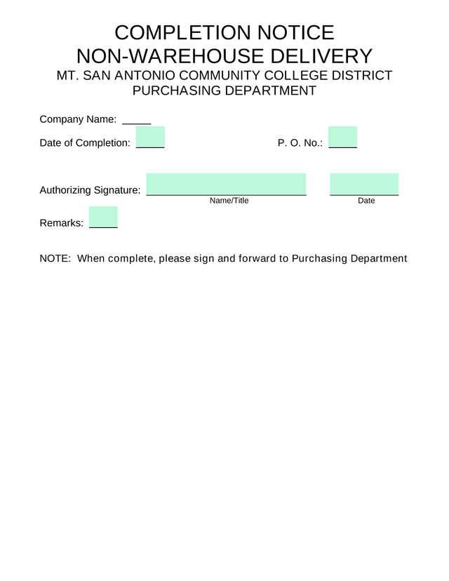 Completion Notice   Non Warehouse Delivery screenshot
