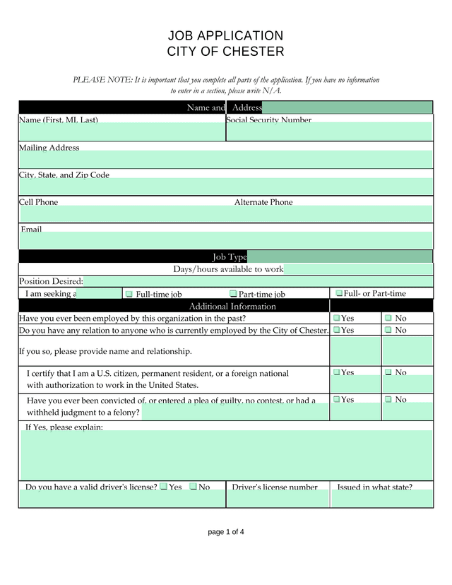 JOB APPLICATION   CITY OF CHESTER screenshot