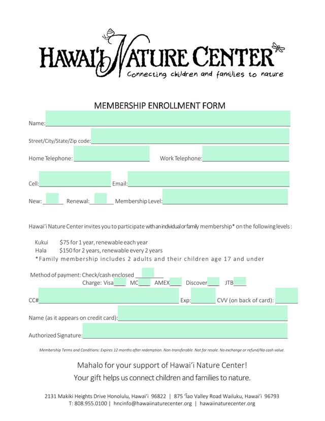MEMBERSHIP ENROLLMENT FORM screenshot